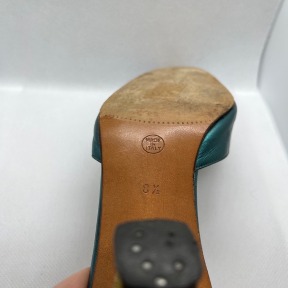 Rene Caovilla Teal and Gold Woven Heels - Picture 6 of 8